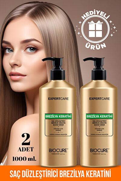 Biocure Kalıcı Saç Düzleştirici Brezilya Keratin Saç Bakımı Set Brezilya Fönü Kokusuz Dumansız 2 adet