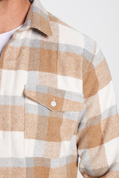 Tudors Erkek Slim Fit Dar Kesim Oduncu Tek Cepli Kareli Kışlık Gömlek