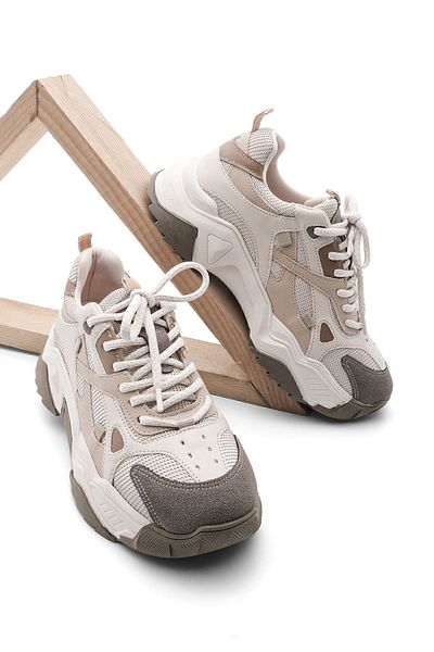 Marjin Damen Sneaker mit hoher Sohle, Schnürschuh, Sportschuhe Virez Beige