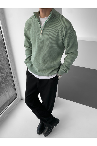 BUPPO Відкритий зелений трикотаж Салонік Тканина Півзастібка-блискавка Светр