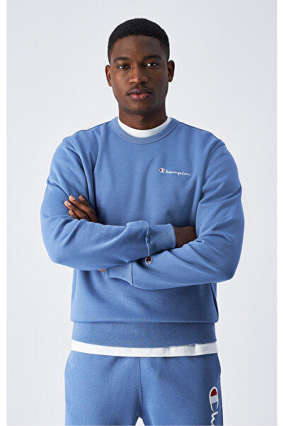 Champion Script Shop Crewneck Sweatshirt Mavi Erkek Sweatshirt-220259-BS099