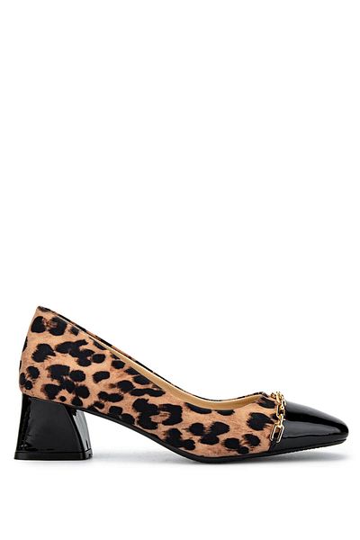 Tamer Tanca Women's Genuine Leather Leopard Heeled Shoes