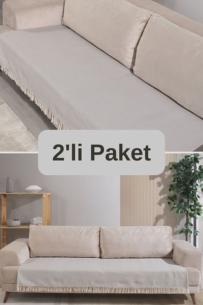 Miracolo Home Husă de canapea din bumbac cu dungi gri deschis - 115x200, model cu franjuri în față