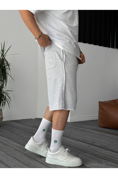 BYBASICMAN Açık Gri Kesik Paça Şort B-3011