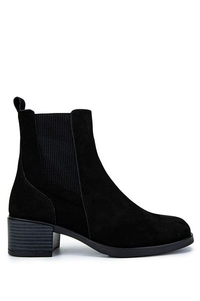 Tamer Tanca Women's Genuine Leather Black Nubuck Heeled Boots
