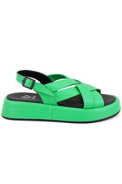 Desa Sandale de damă din piele cu talpă cu pană verzi