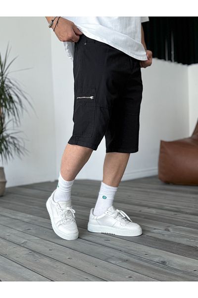 BYBASICMAN Черни къси панталони с джоб с цип B-3072
