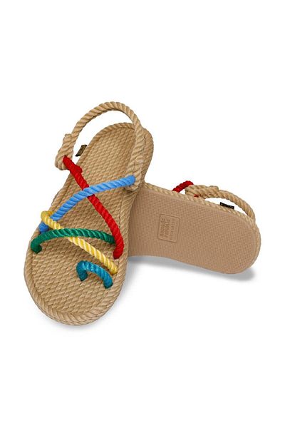 Nomadic Republic Sandale de frânghie pentru femei - Ibiza, model curcubeu, tălpi din cauciuc
