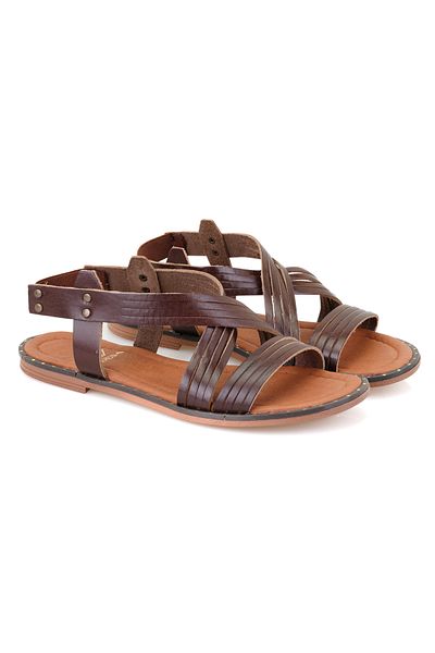 Desa Women's Brown Adjustable Buckle Leather Slippers