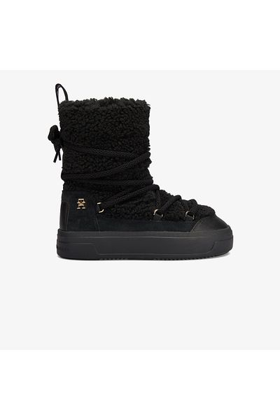 Tommy Hilfiger Šněrovací umělé Shearling dámské černé boty