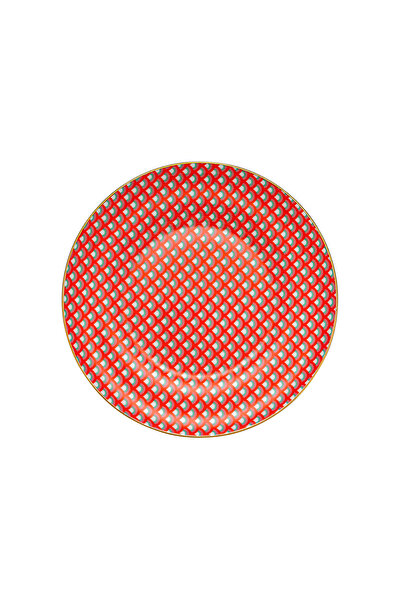 İSTANBUL PORSELEN Red Pomegranate Fine Bonnet Cake Plate - Istanbul Porcelain, 21 cm