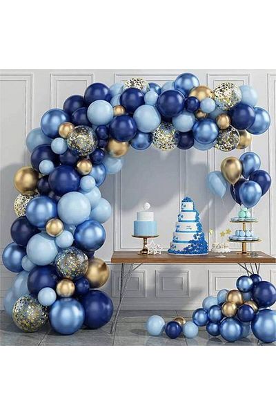 Parti Dükkanım Blue - Gold Birthday Balloon Decoration Set