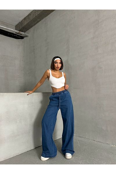 prova High Waist Wide Leg Jeans with Elastic Waist Misspa0384