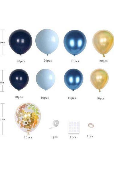 Parti Dükkanım Blue - Gold Birthday Balloon Decoration Set