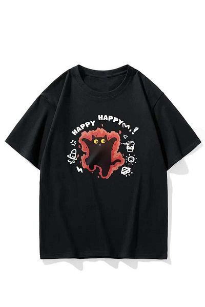 Touz Moda Μαύρο μπλουζάκι με στάμπα Happy Cat