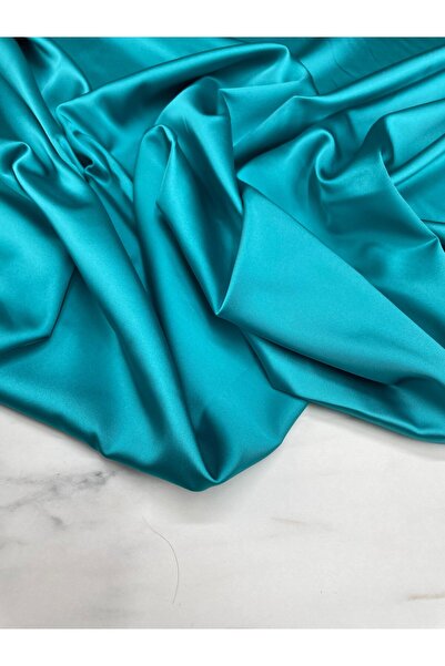 ipekkumaş فستان سادة باللون الفيروزي من نسيج الساتان الحريري