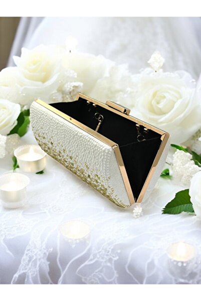 Gloriys Ayakkabı & Çanta Βραδινή τσάντα φορέματος C-214 Dmc Mother of Pearl-gold Drop Stone