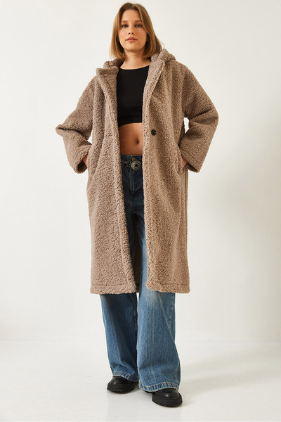 Bianco Lucci Dámský dlouhý laminovaný kabát s kapucí 2643 60261113