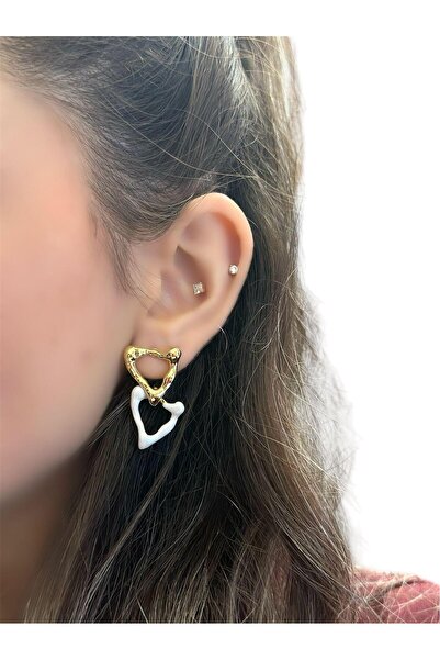 MyladyAccessoriess İkili Mat Detay Kalp Küpe (Çelik)