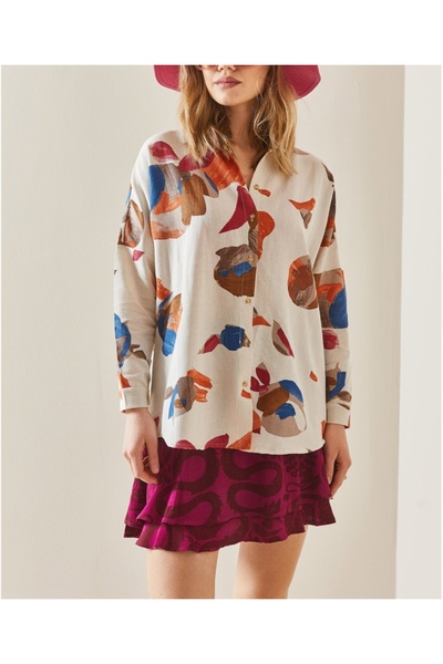 Barato Trend Linen Modern Print Women's Premium Shirt