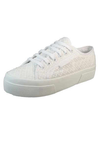 Superga Damen Low Sneaker 2740 Platform Macrame Rhombus Low Top S2126MW Weiß A0A White Leinen