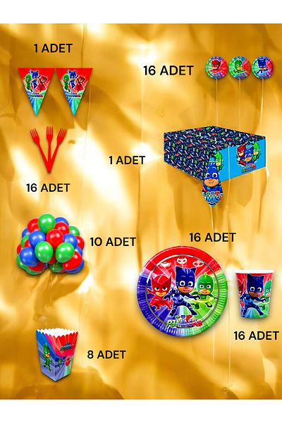 VibeHome Pijamask Themed Luxury Set for 16 - Birthday Party and Fun Events