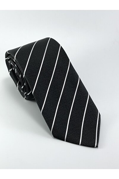 PİERRONİ Siyah Beyaz Çizgili Kravat