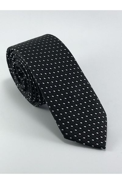 PİERRONİ Black and White Dot Pattern Slim Tie