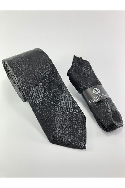 PİERRONİ Black Smoked Shadow Pattern Handkerchief Tie