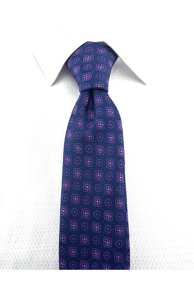 PİERRONİ Navy Blue Fuchsia Patterned Handkerchief Tie