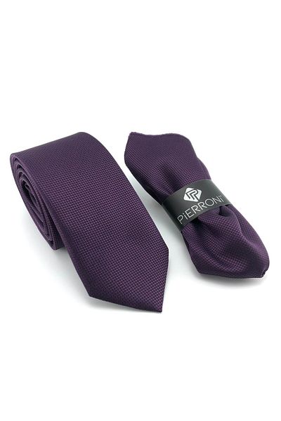 PİERRONİ Plum Oxford Pattern Handkerchief Tie