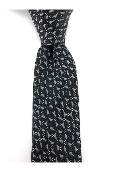 PİERRONİ Black Gray Patterned Slim Tie