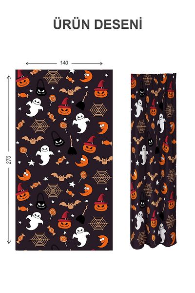Doruklar Home Collection Digital Printing Washable Modern Patterned 2 Wing Baby and Children's Room Background Curtain