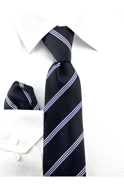 PİERRONİ Black Striped Model Handkerchief Tie