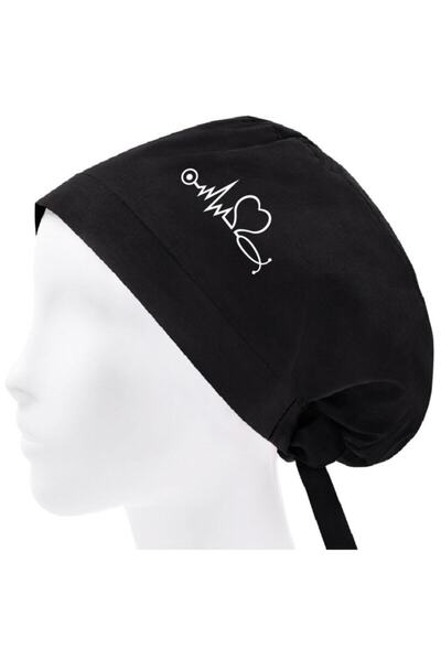 YNK Siyah Kalp Ritimli Cerrahi Bone Tesettür Bone Hemşire Doktor Bonesi