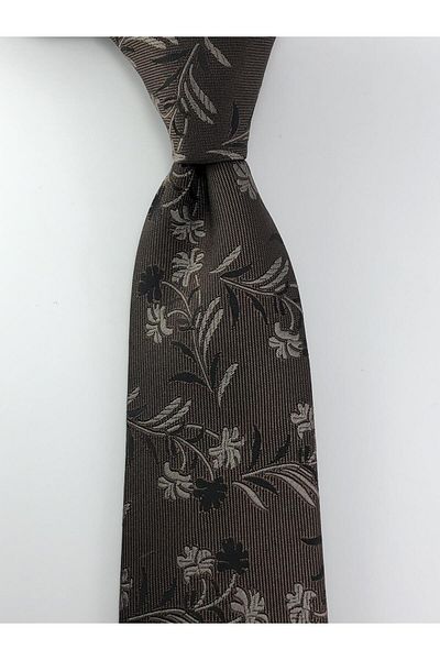 PİERRONİ Brown Beige Floral Patterned Tie