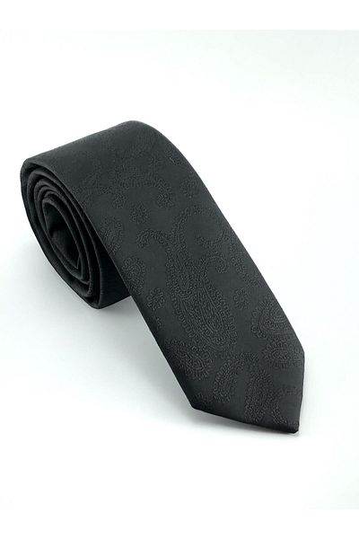 PİERRONİ Black Paisley Pattern Slim Tie