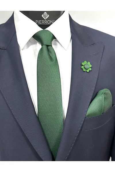 PİERRONİ Green Tie Handkerchief Collar Flower Combination Set