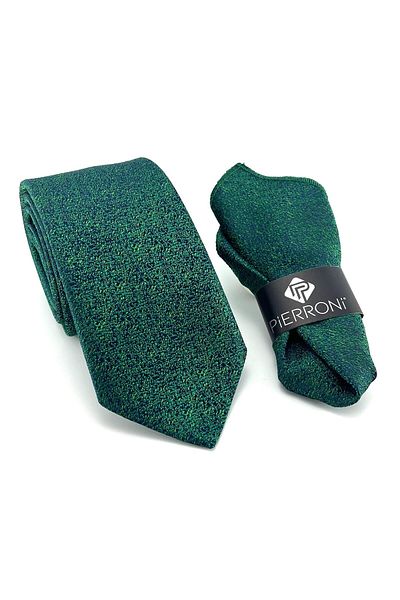 PİERRONİ P0400 Model Green Navy Blue Patterned Handkerchief Tie