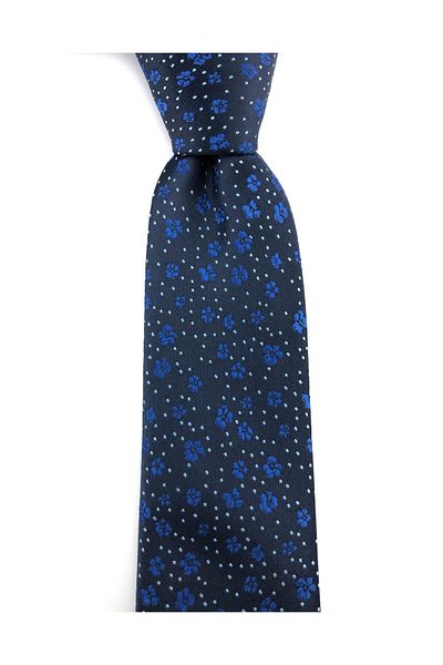 PİERRONİ Navy Blue Saks Patterned Slim Tie