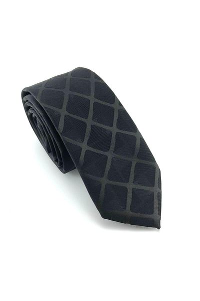 PİERRONİ Black Square Patterned Slim Tie