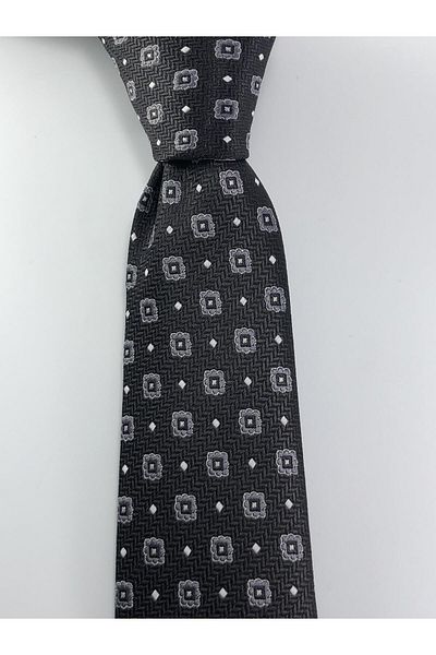 PİERRONİ Black Gray Patterned Slim Tie