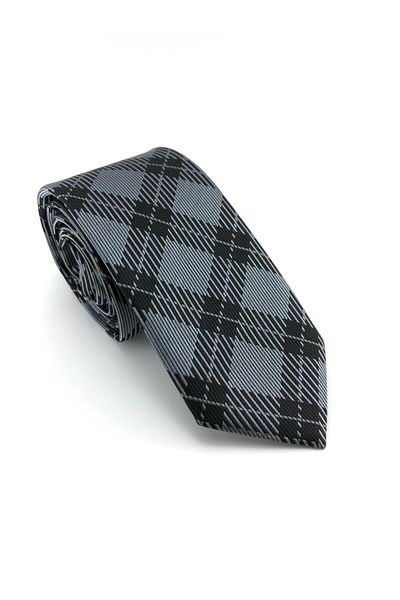 PİERRONİ Black Gray Plaid Pattern Tie