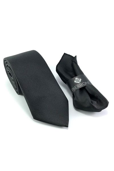 PİERRONİ Plain Black Oxford Pattern Handkerchief Tie