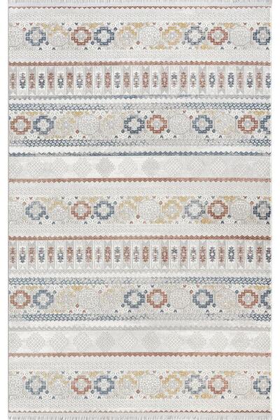 Karmen Halı Lotus 8565 Gri Halı Renkli Kilim Desenli Modern Ince Akrilik Tozu...