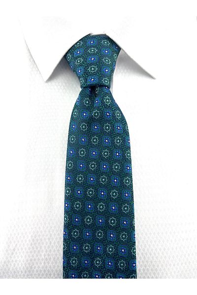 PİERRONİ Green Navy Blue Patterned Handkerchief Tie