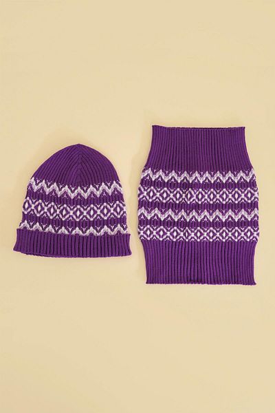 CHUBA Purple Patterned Children's Scarf and Beanie Set - Chkıds102