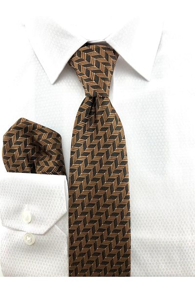 PİERRONİ Tan Brown Patterned Handkerchief Tie