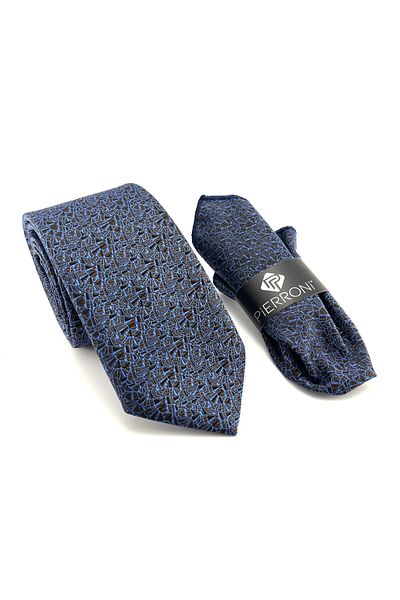 PİERRONİ Brown Blue Patterned Handkerchief Tie