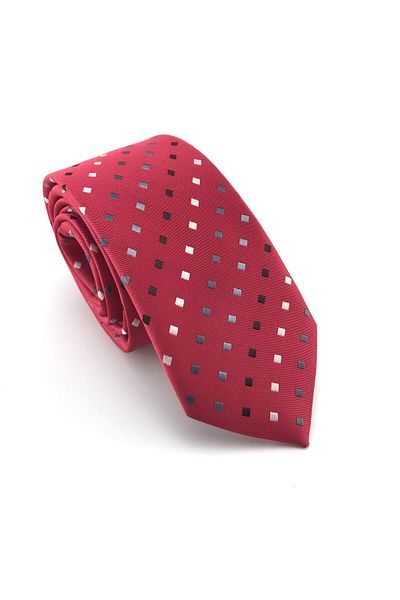 PİERRONİ Red Color Square Pattern Slim Tie